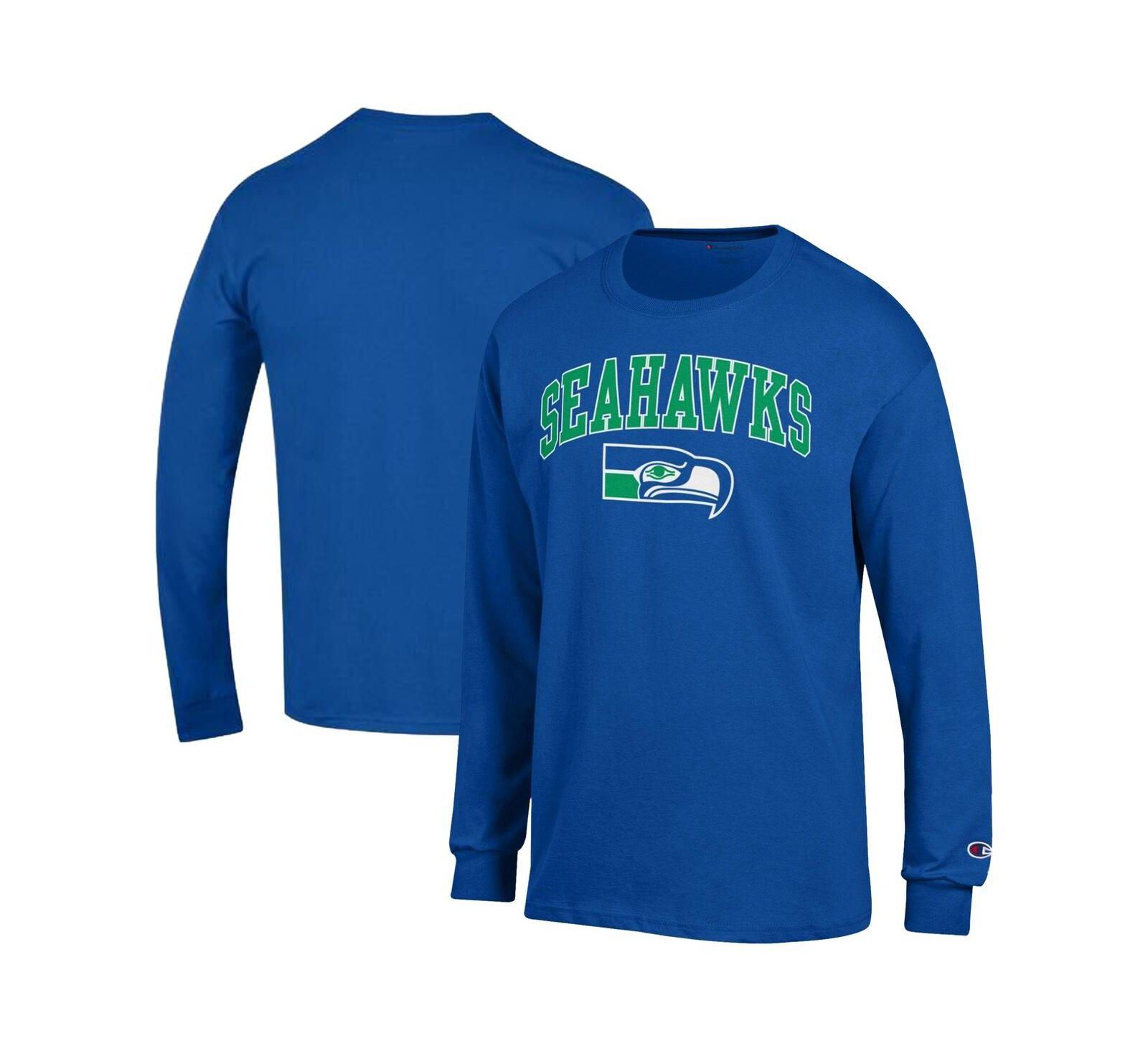 Мужская футболка Champion Royal Seattle Seahawks Arch Over Logo Long Sleeve
