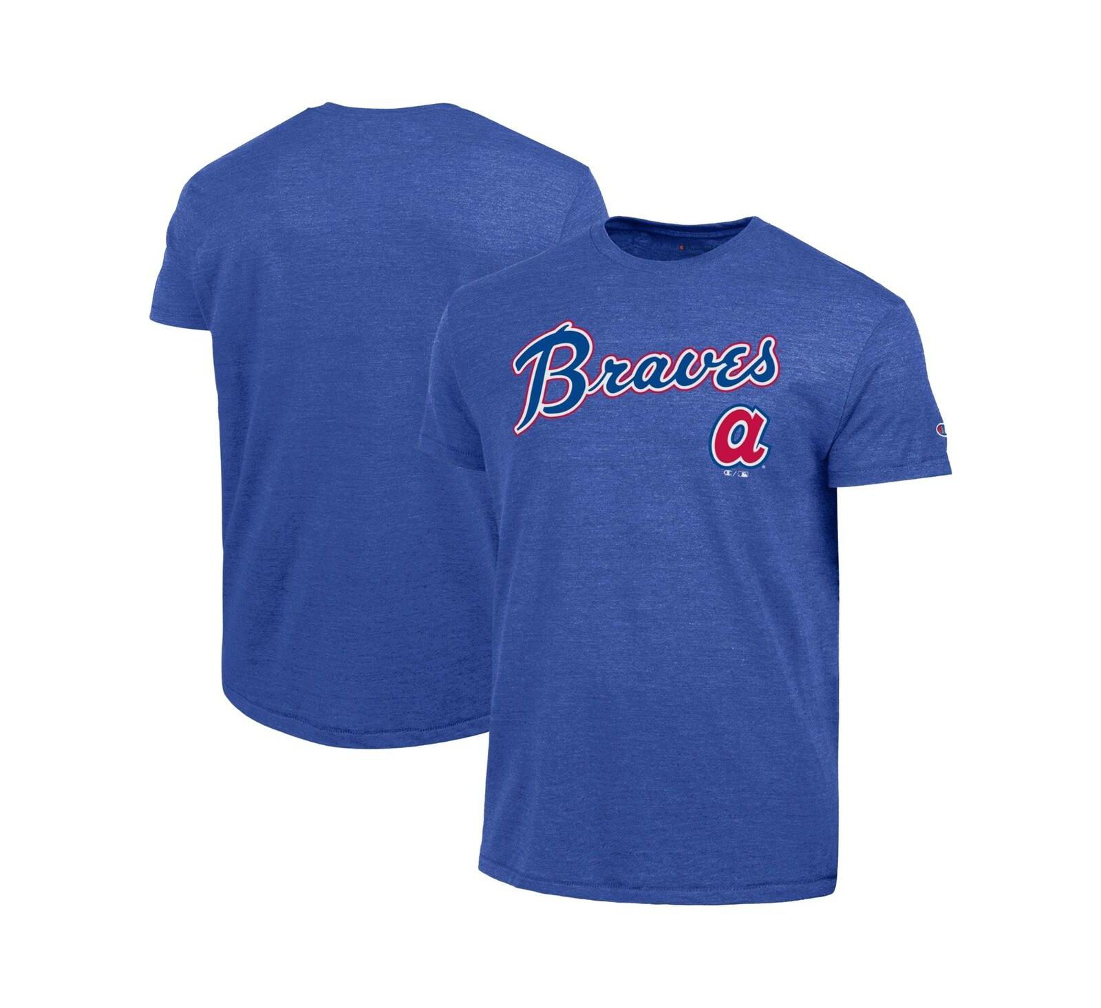 Champion Men's Royal Atlanta Braves Cooperstown Wordmark Lockup Tri-Blend T-Shirt