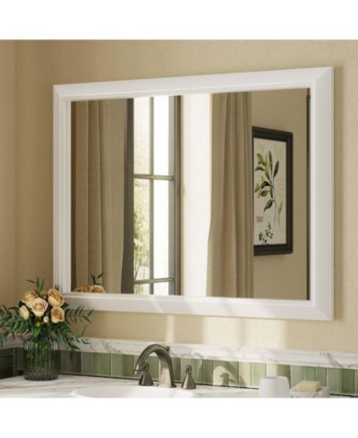 Apmir 30" x 40" Inch Thick Metal Framed Wall Mirrors for Bedroom, Rectangle Wall-Mounted Mirrors in Matte White