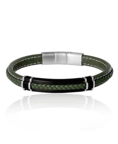 Мужской плетеный кожаный браслет Lucky Brand Green