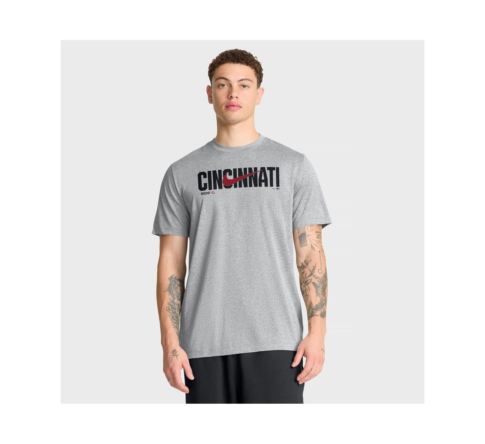 Мужская футболка Nike Heather Gray Cincinnati Reds Swoosh Legend Dri-FIT