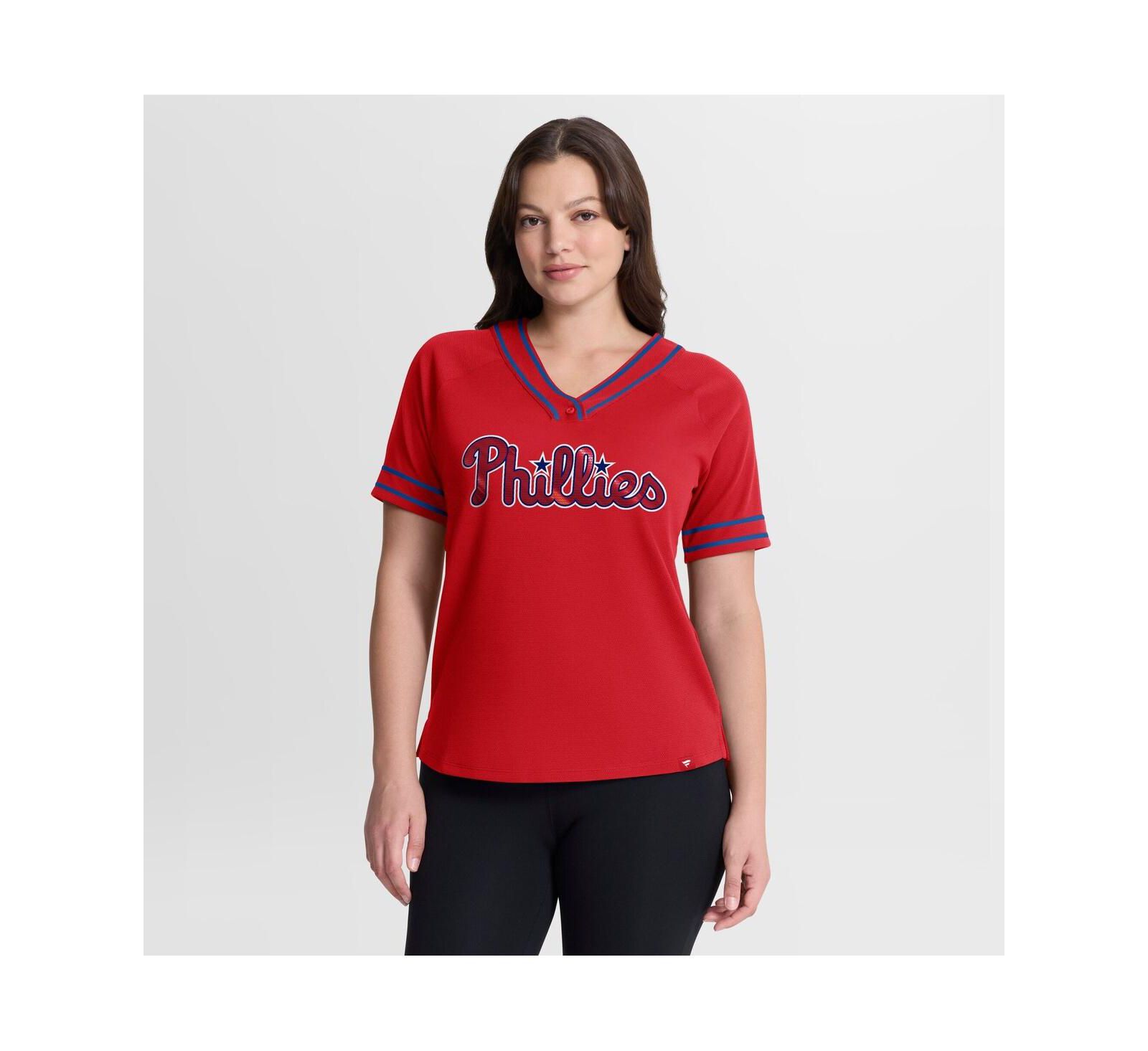Женская футболка Fanatics Red Philadelphia Phillies Diva Race Ahead Raglan V-Neck