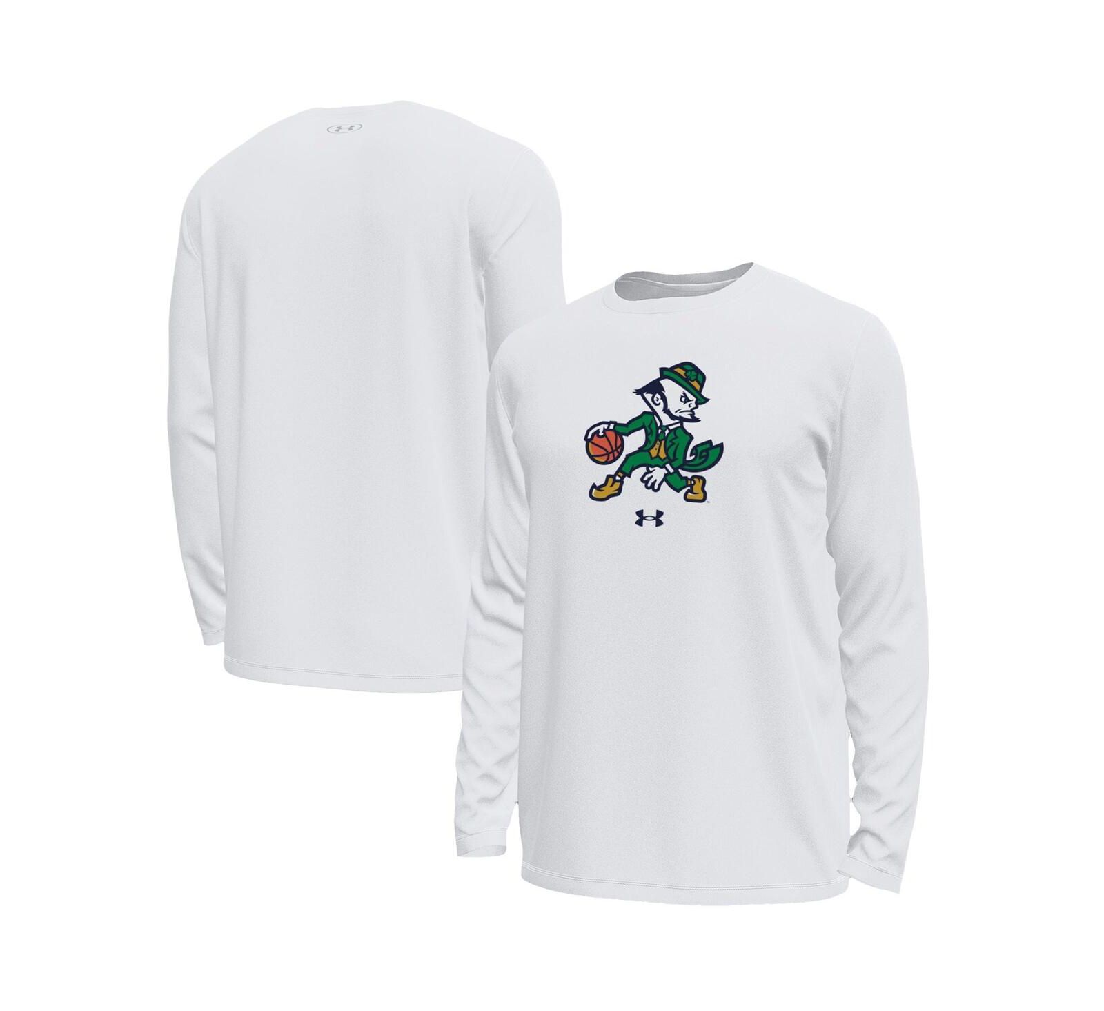 Under Armour Men's White Notre Dame Fighting Irish Basketball Leprechaun Tech Stretch Long Sleeve T-Shirt