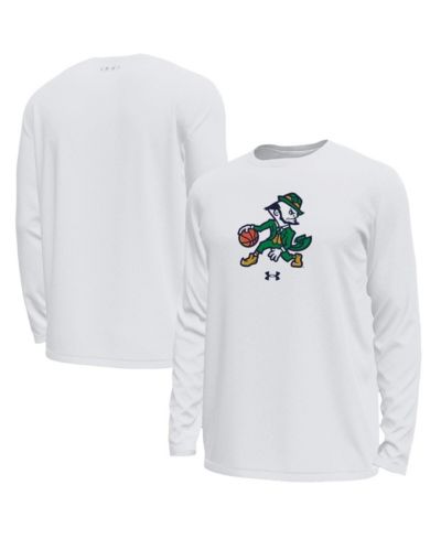 Мужская футболка Under Armour White Notre Dame Fighting Irish Basketball Leprechaun Tech Stretch Long Sleeve