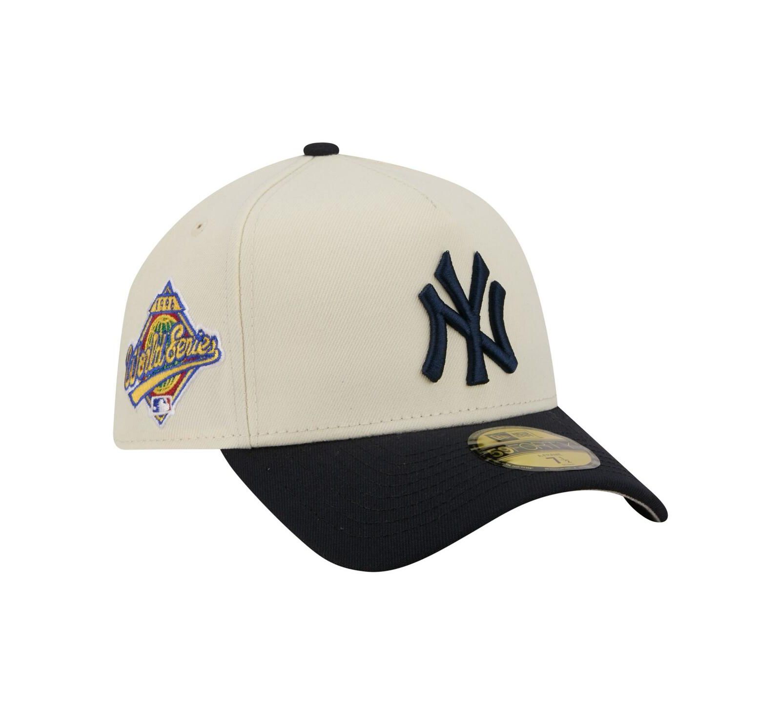 New Era Men's Cream/Navy New York Yankees Chrome A-Frame 59FORTY Adjustable Hat