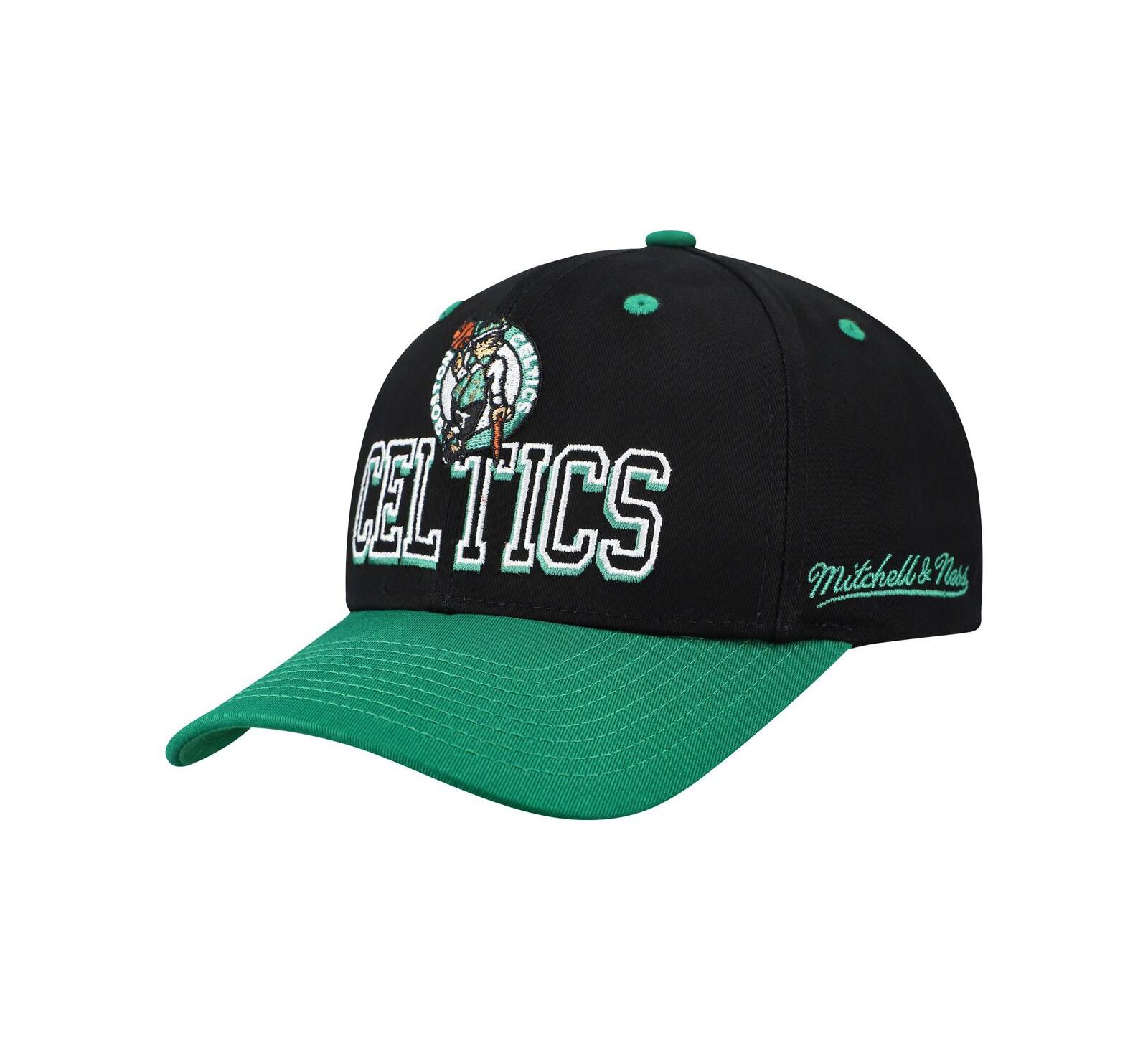 Мужская кепка Mitchell & Ness Boston Celtics Black/Kelly Green с надписью Backside Script 2-Tone Pro Crown регулируемая