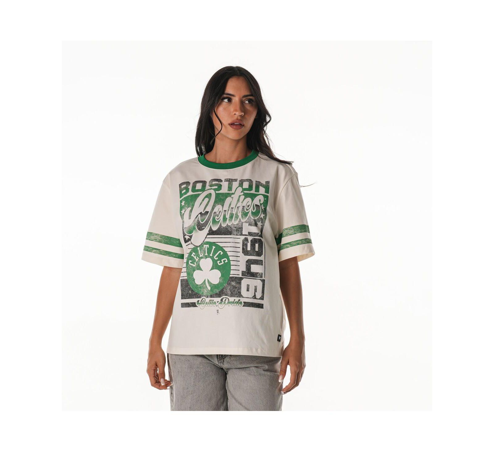 The Wild Collective Women's Cream Boston Celtics Vintage Drop Shoulder Oversized Boyfriend T-Shirt