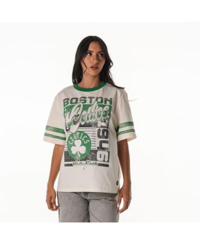 The Wild Collective Women's Cream Boston Celtics Vintage Drop Shoulder Oversized Boyfriend T-Shirt
