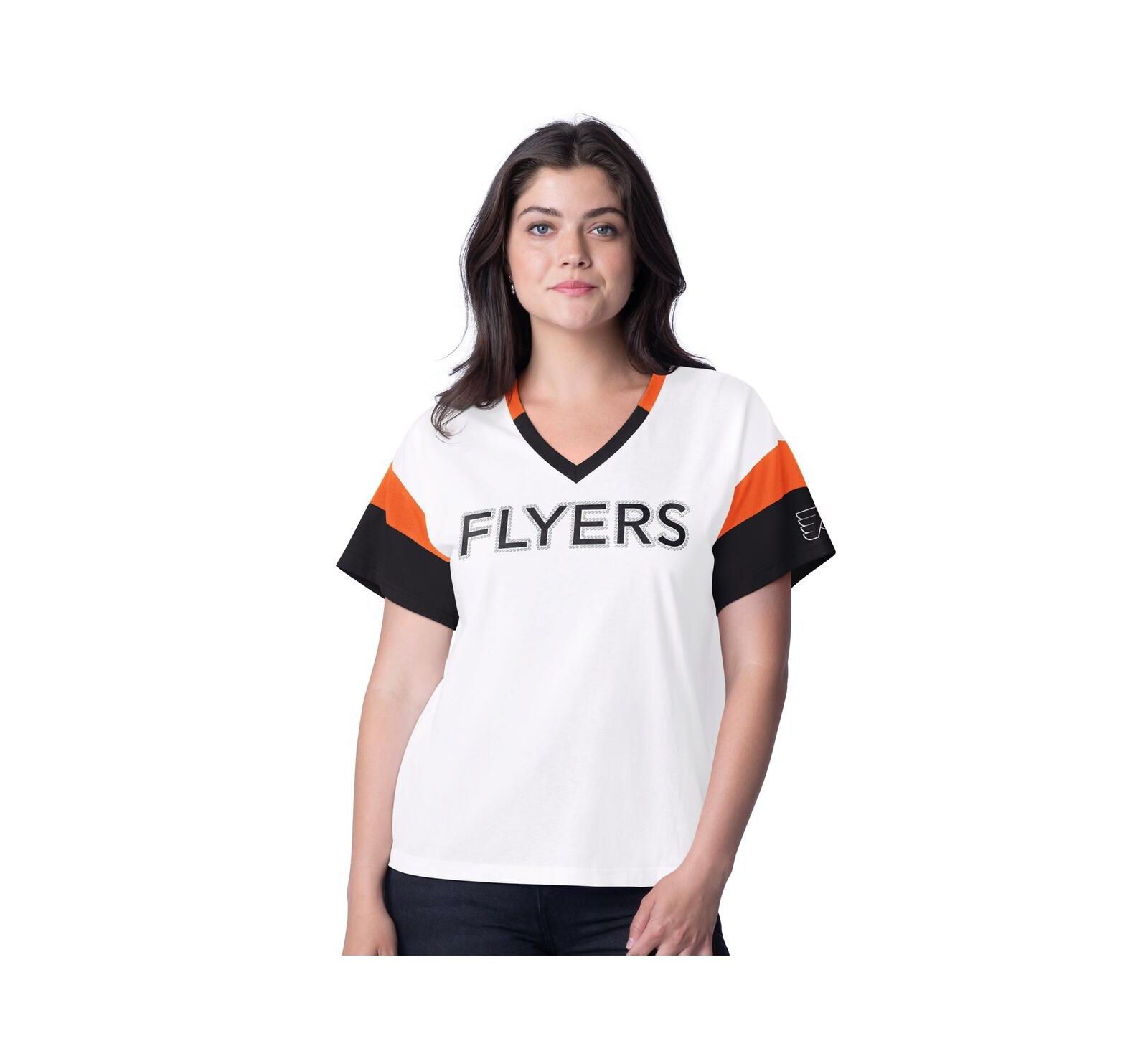 Женская футболка G-III 4Her by Carl Banks White Philadelphia Flyers Rink Oversized Rhinestone V-Neck
