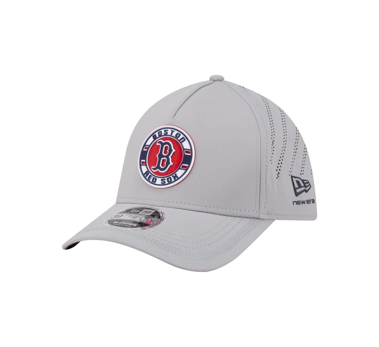 Мужская перфорированная кепка New Era Men's Gray Boston Red Sox Patch 39THIRTY A-Frame