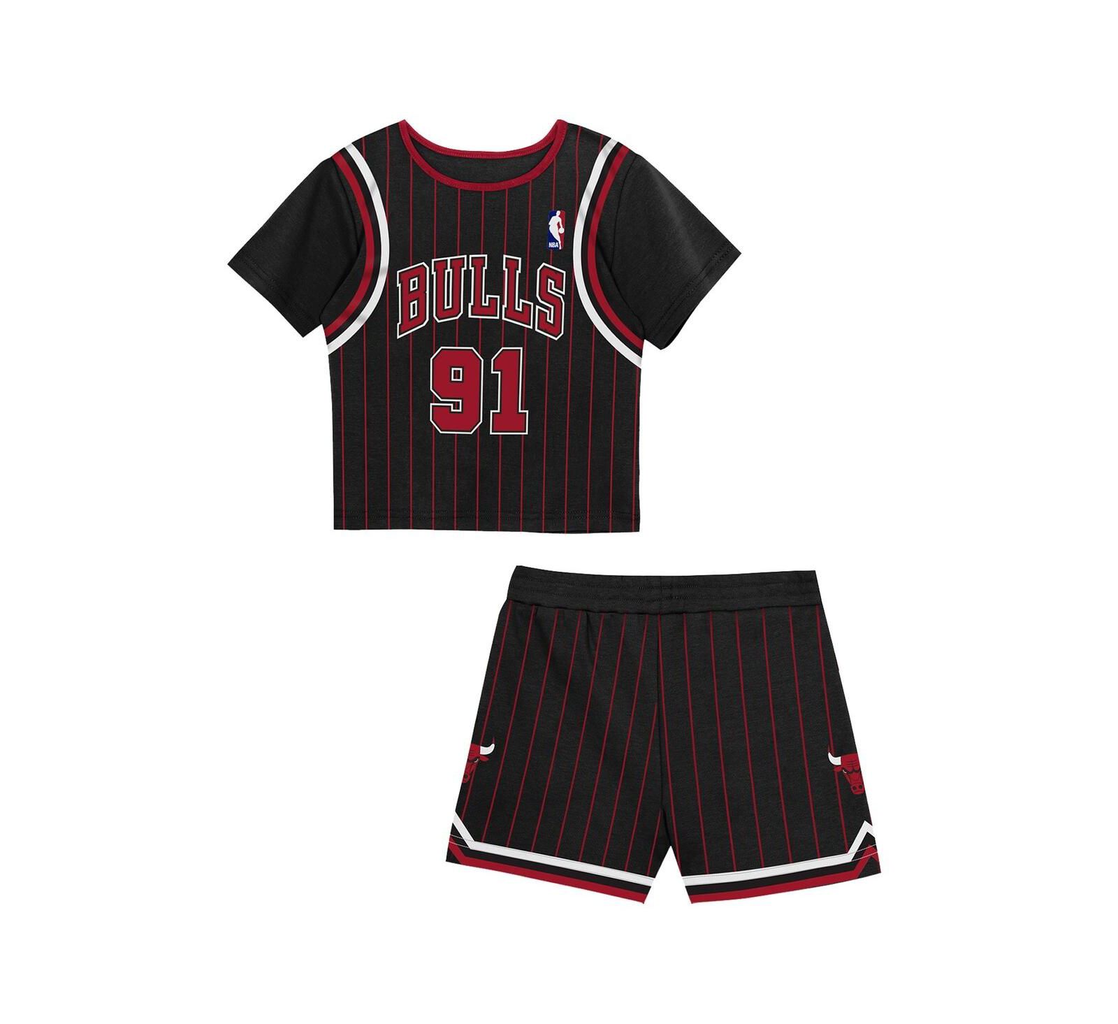 Комплект Mitchell & Ness Toddler Dennis Rodman Black Chicago Bulls Play by Place T-Shirt & Shorts