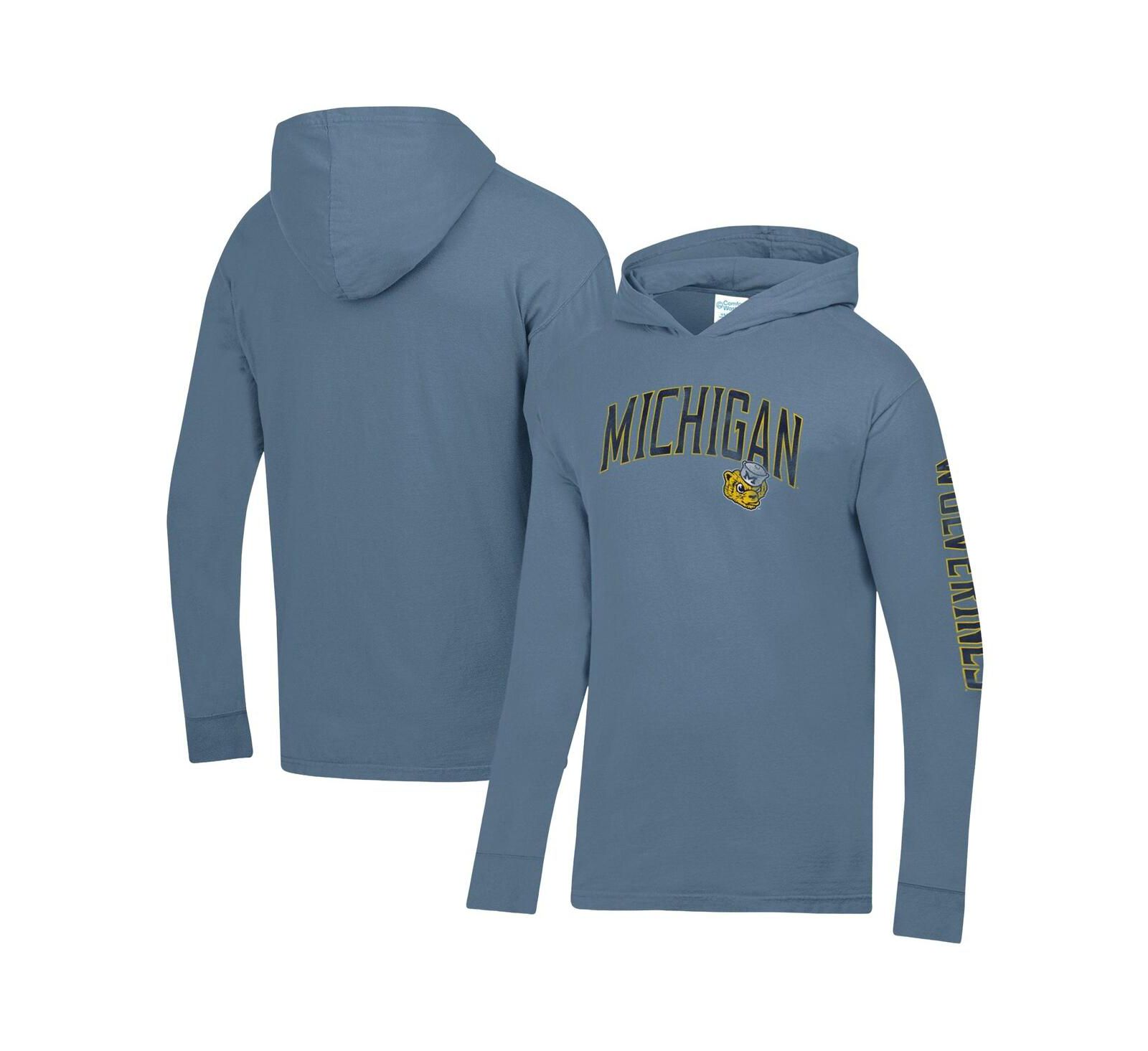 Comfortwash Men's Blue Michigan Wolverines Long Sleeve Hooded T-Shirt