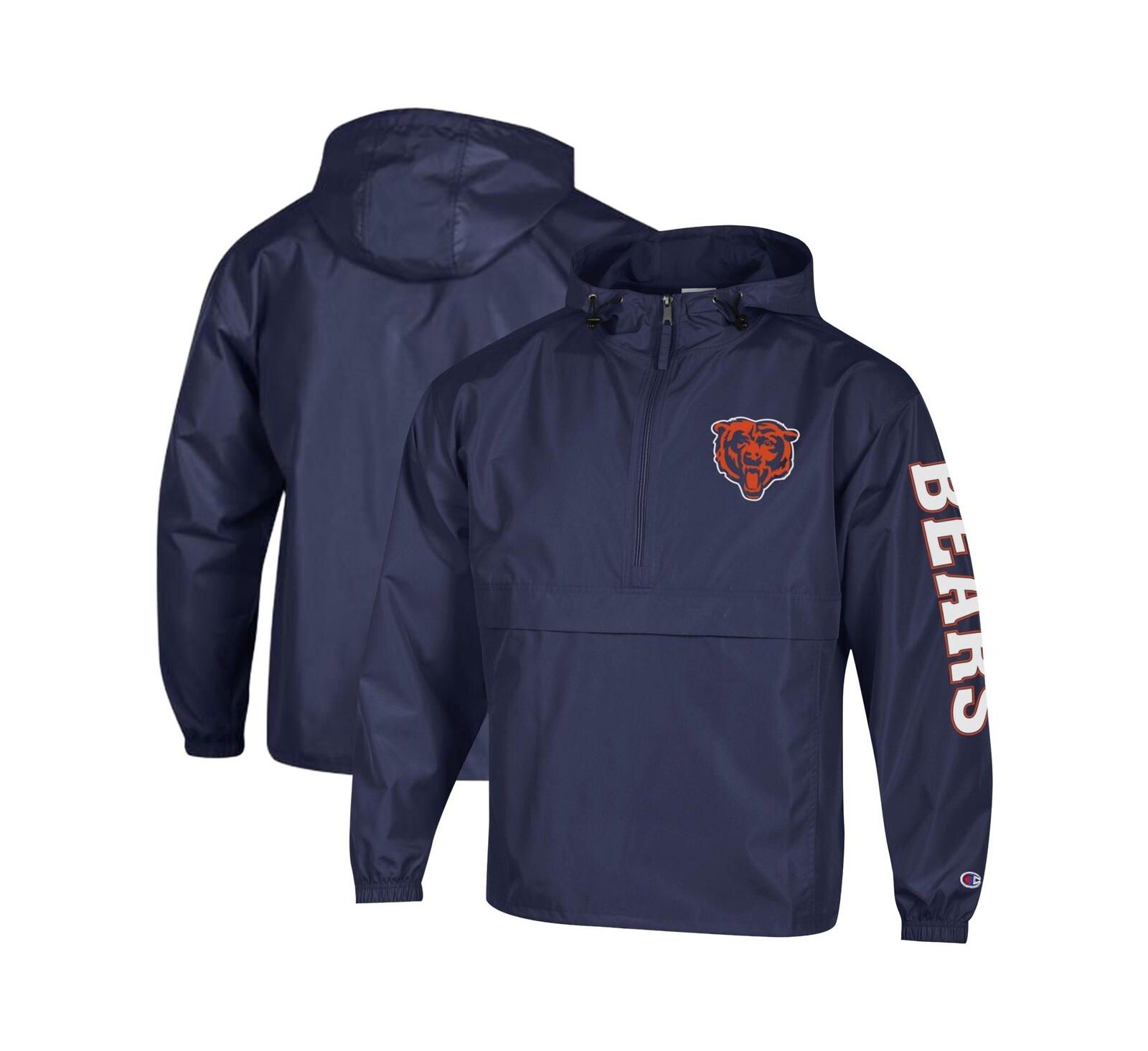 Champion Men's Navy Chicago Bears Packable Hooded Windbreaker Half-Zip Jacket
