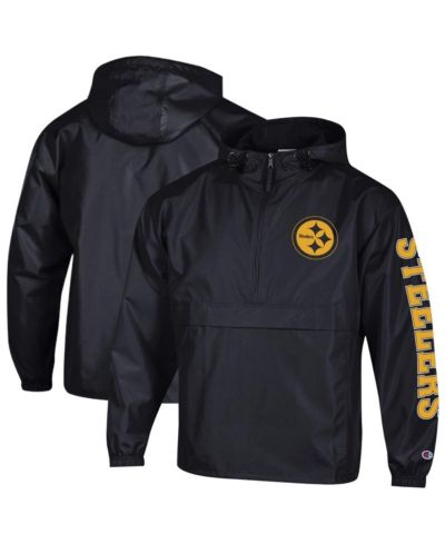 Мужская ветровка Champion с капюшоном и молнией на полпути, черная, Pittsburgh Steelers