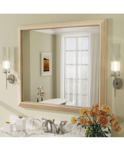 Apmir Thick Metal Framed Wall Mirrors for Bedroom, Rectangle Wall-Mounted Mirrors in Wood