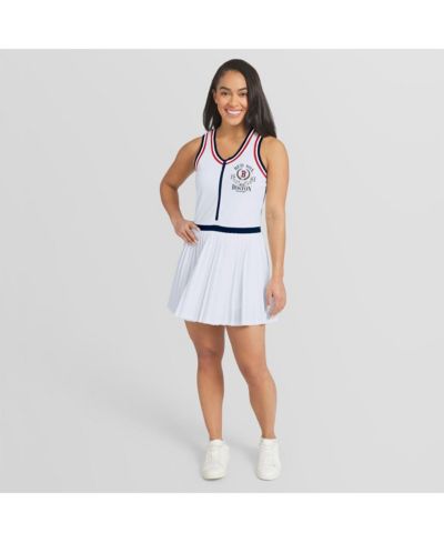 Женское платье-майка WEAR by Erin Andrews White Boston Red Sox Zip-Front Pleated Tri-Blend Scoop Neck Tank Dress