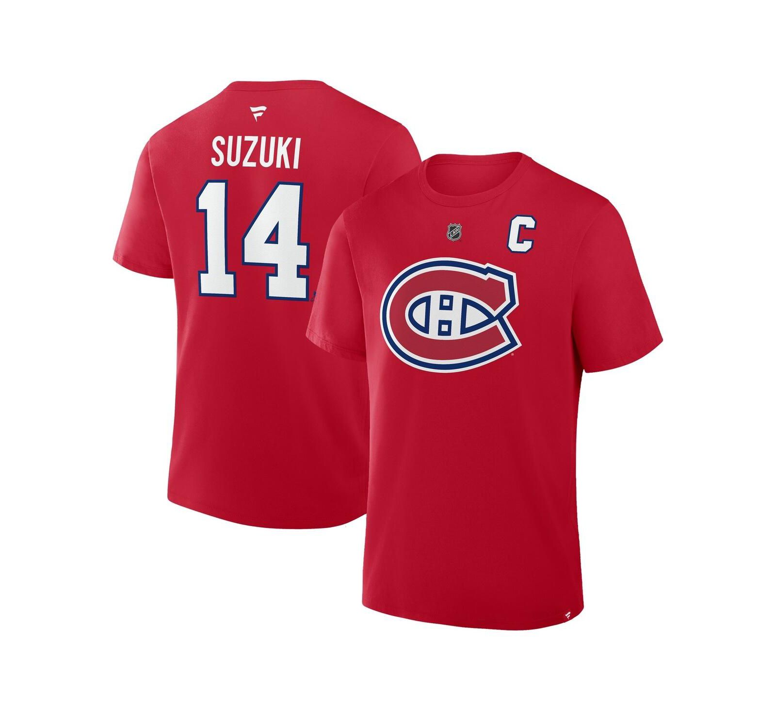 Мужская футболка Fanatics Nick Suzuki Red Montreal Canadiens Authentic Stack Name & Number