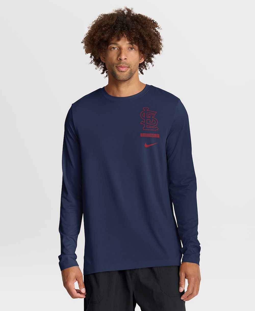 Мужская футболка Nike Navy St. Louis Cardinals 2-Hit Legend Dri-FIT Long Sleeve