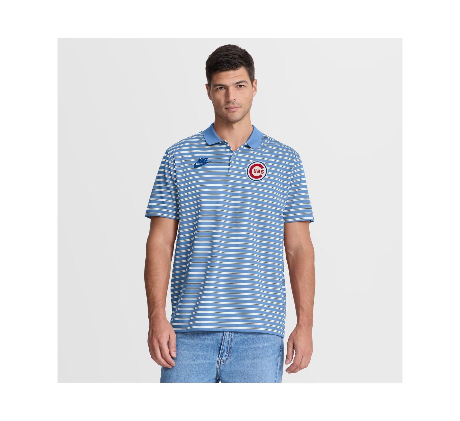 Nike Men's Light Blue Chicago Cubs Cooperstown Collection Dri-FIT Victory Striped Polo Shirt