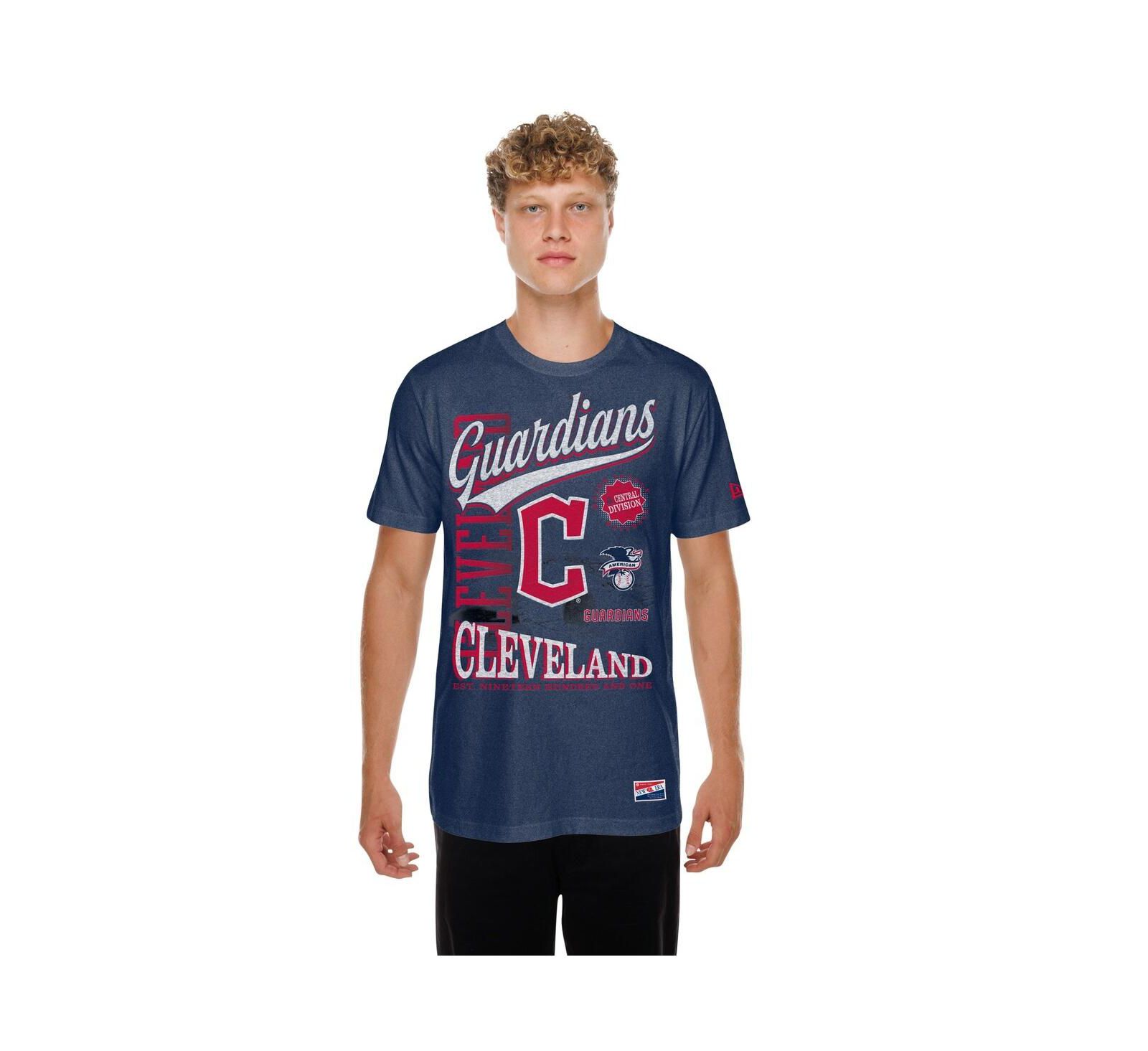 Мужская футболка New Era Navy Cleveland Guardians Oversized Throwback Distressed