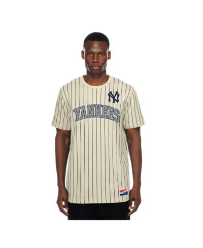 New Era Men's Cream New York Yankees Throwback Meshback Pinstripe T-Shirt