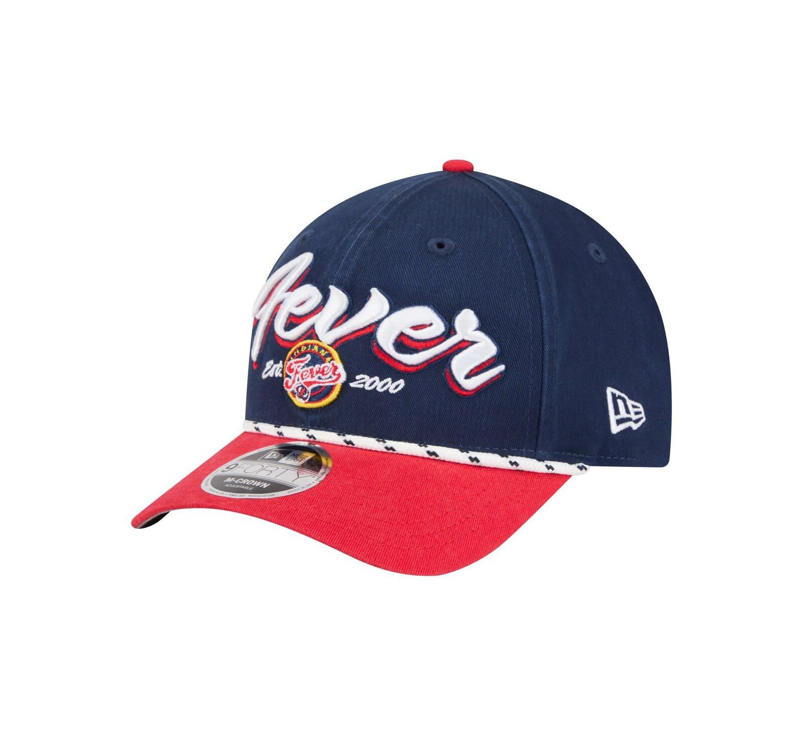 Мужская и женская кепка New Era Navy/Red Indiana Fever Team Loyal Script Two-Tone M-Crown 9FORTY регулируемая