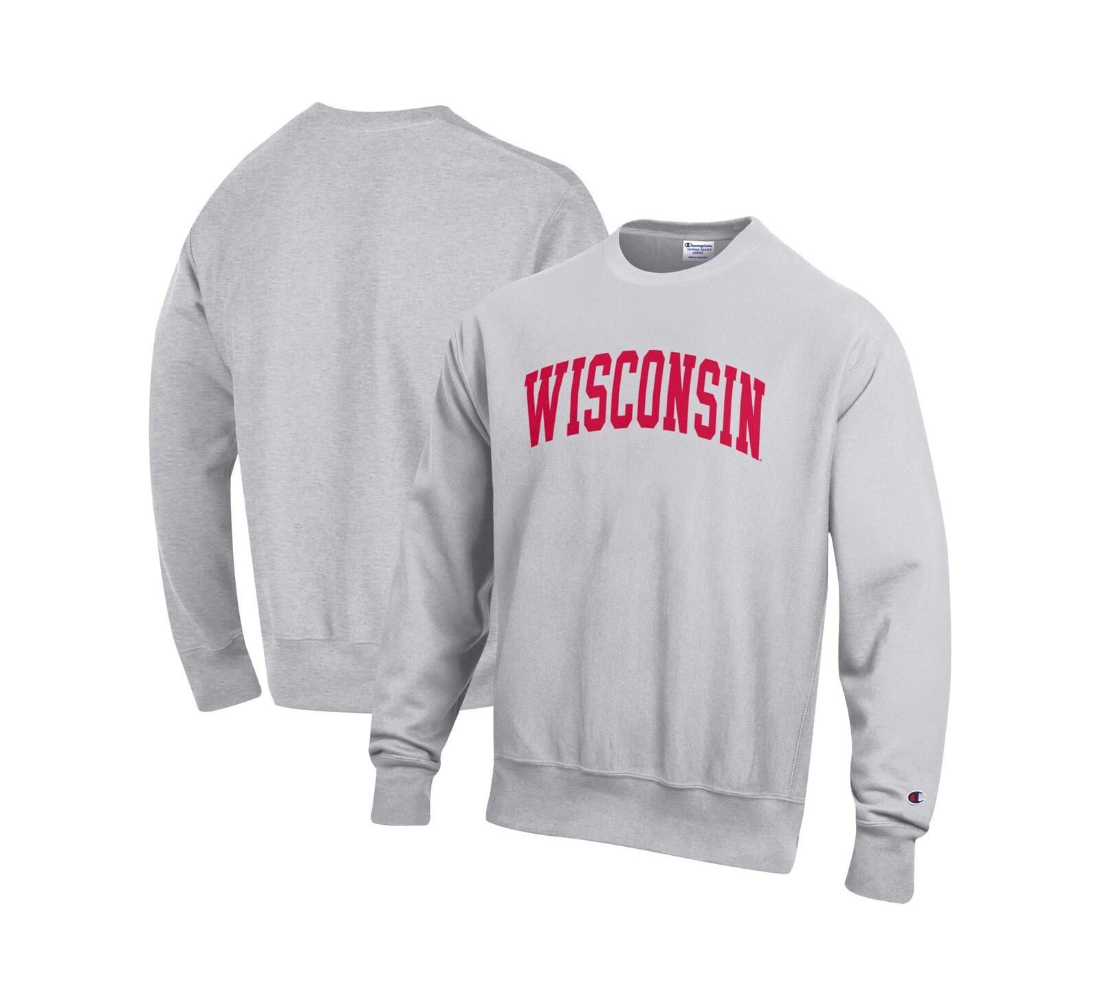 Champion Мужской флисовый свитшот Reverse Weave серого цвета Wisconsin Badgers