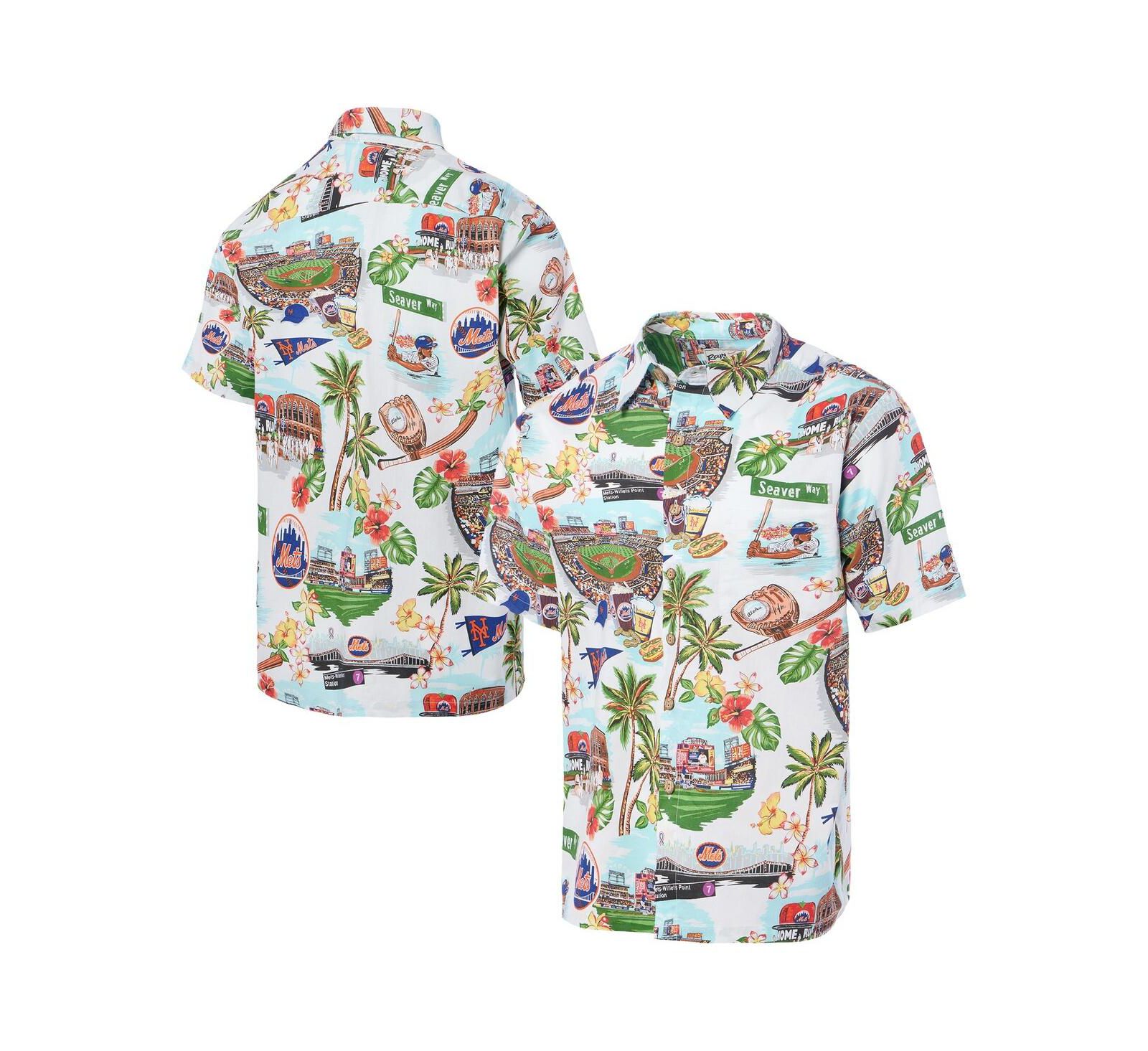 Reyn Spooner Men's White New York Mets Scenic Tri-Blend Button-Down Shirt