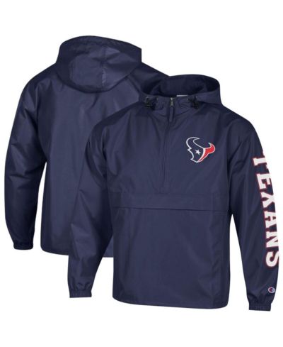 Мужская ветровка Champion Navy Houston Texans Packable Hooded Windbreaker Half-Zip Jacket