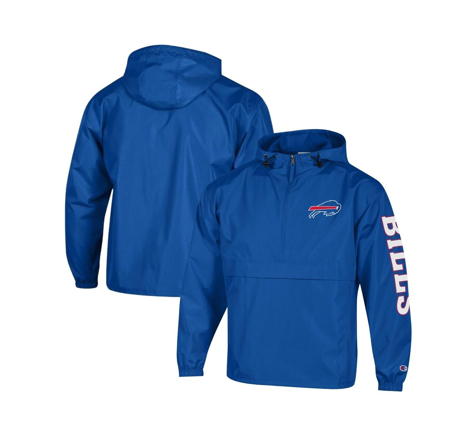 Champion Men's Royal Buffalo Bills Packable Hooded Windbreaker Half-Zip Jacket