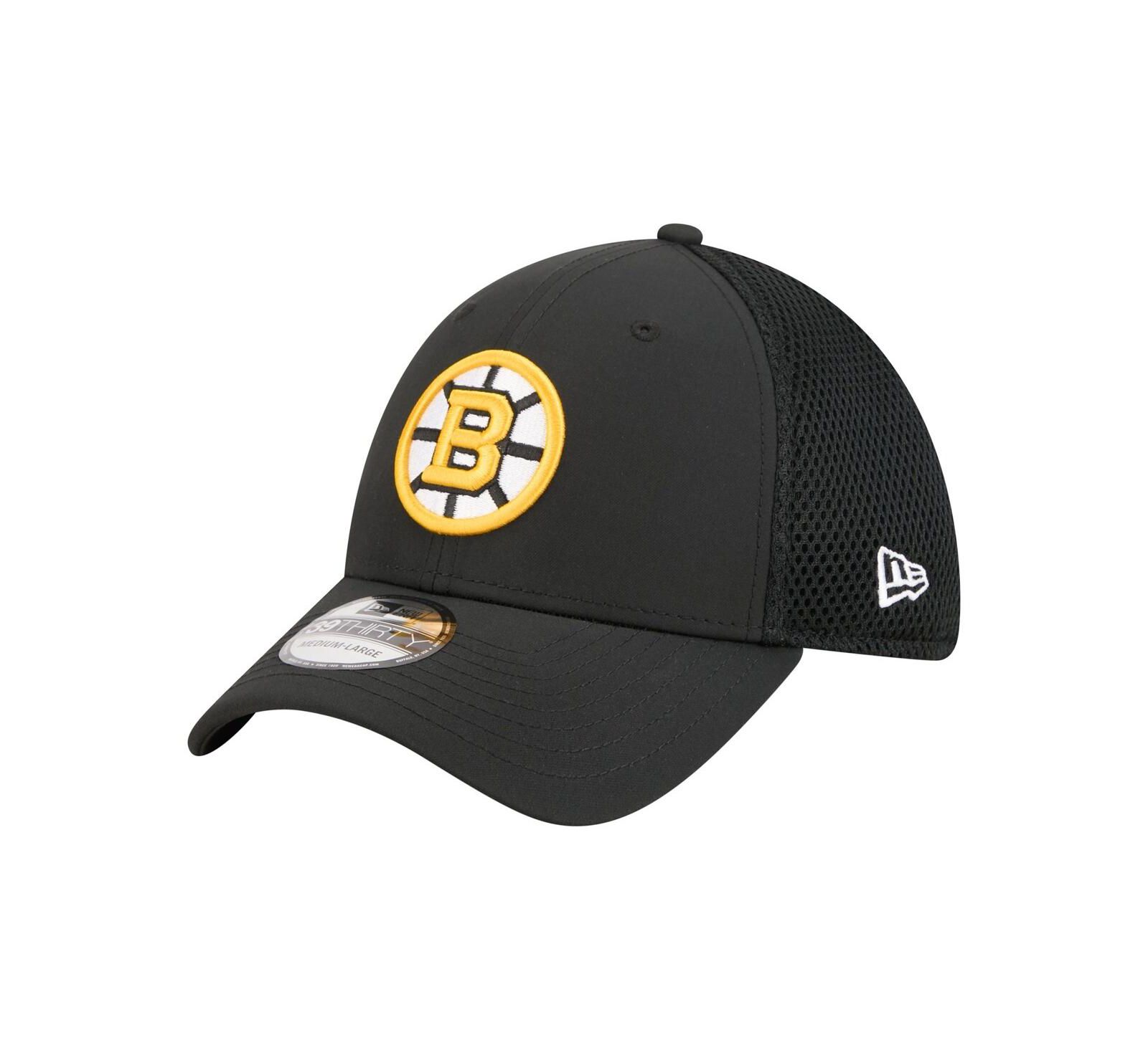 New Era Men's Black Boston Bruins Logo 39THIRTY Flex Hat