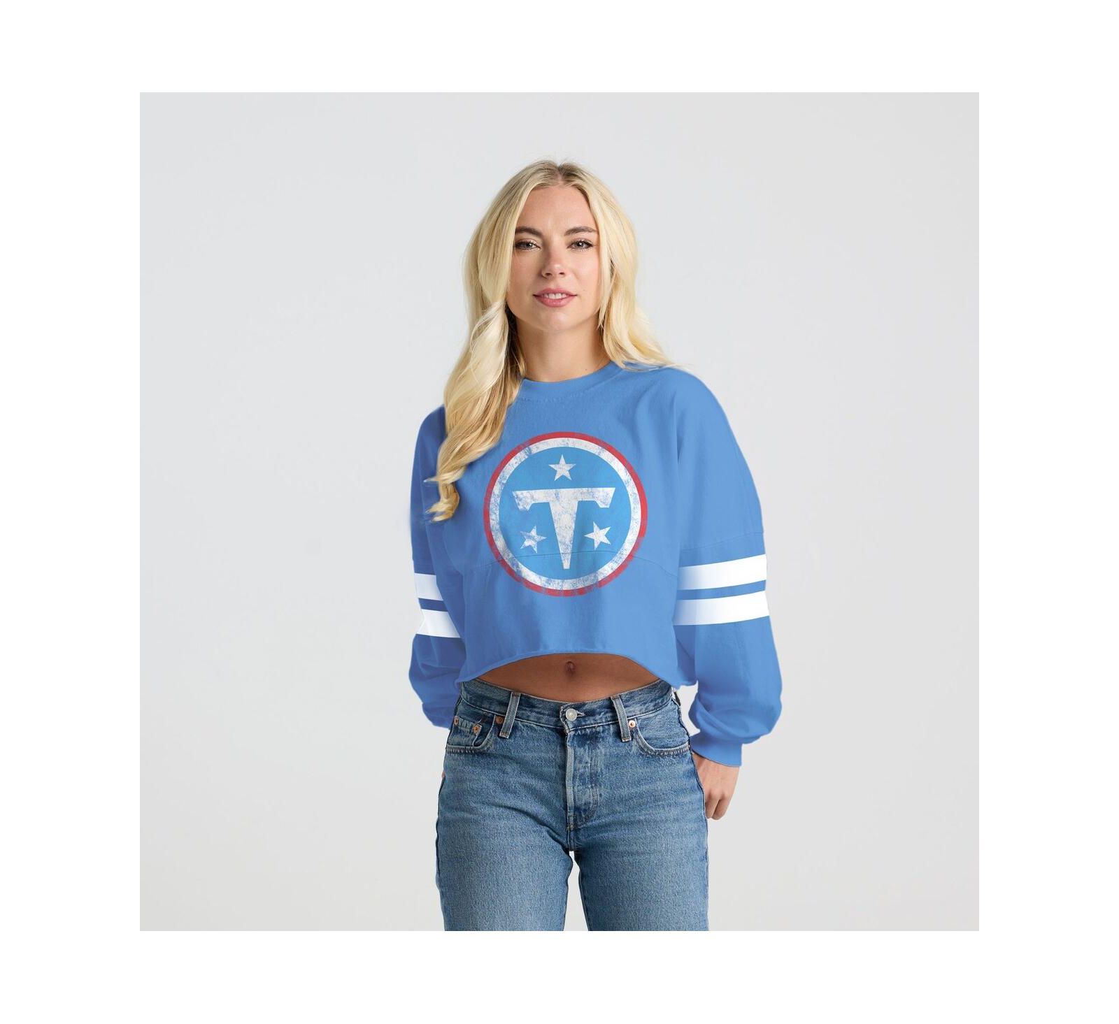 Spirit Jersey Women's Light Blue Tennessee Titans Sleeve Stripe Long Sleeve T-Shirt