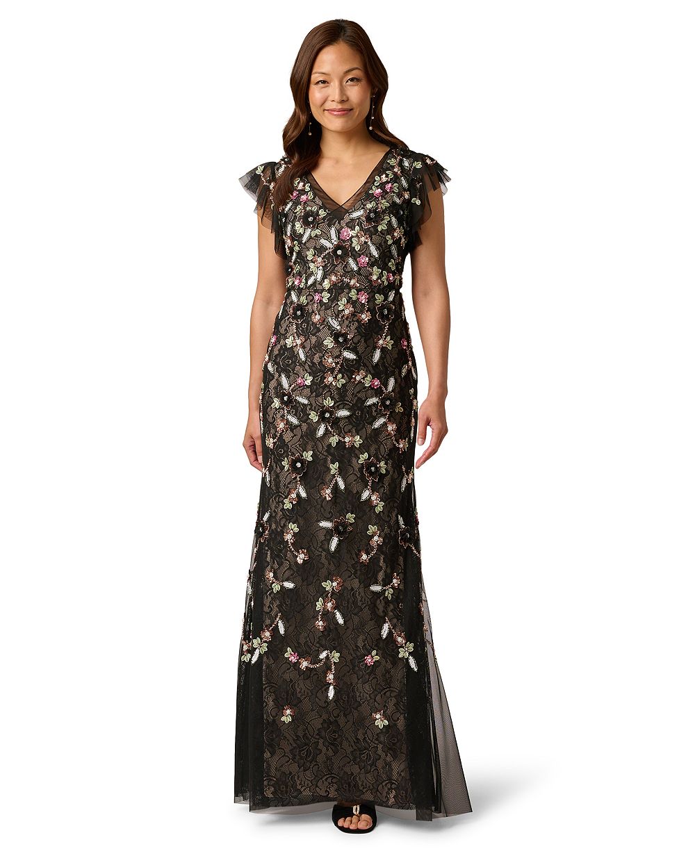 Adrianna Papell Women's Beaded V-Neck Ball Gown