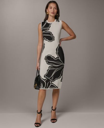 Женское трикотажное платье-футляр Donna Karan New York с цветочным принтом