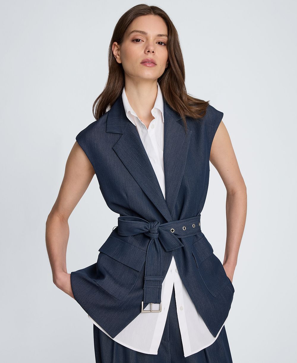 Kenneth Cole Women's Belted Notch Collar Vest with Detachable Shirt