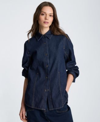 Kenneth Cole Women's Collared Button Front Denim Shirt