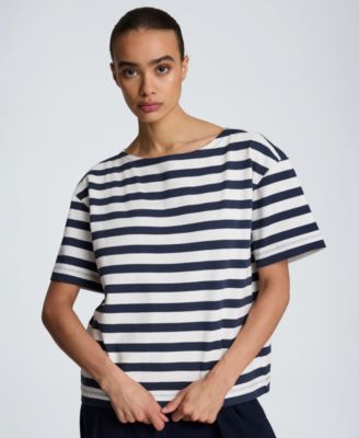 Kenneth Cole Женский топ в полоску с вырезом лодочкой из хлопка