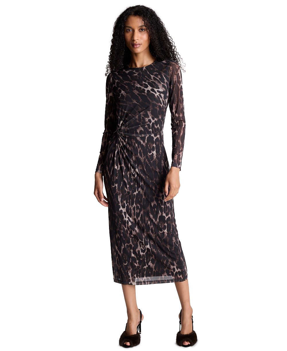 Женский Kenneth Cole Knot Front Long-Sleeve Midi Dress