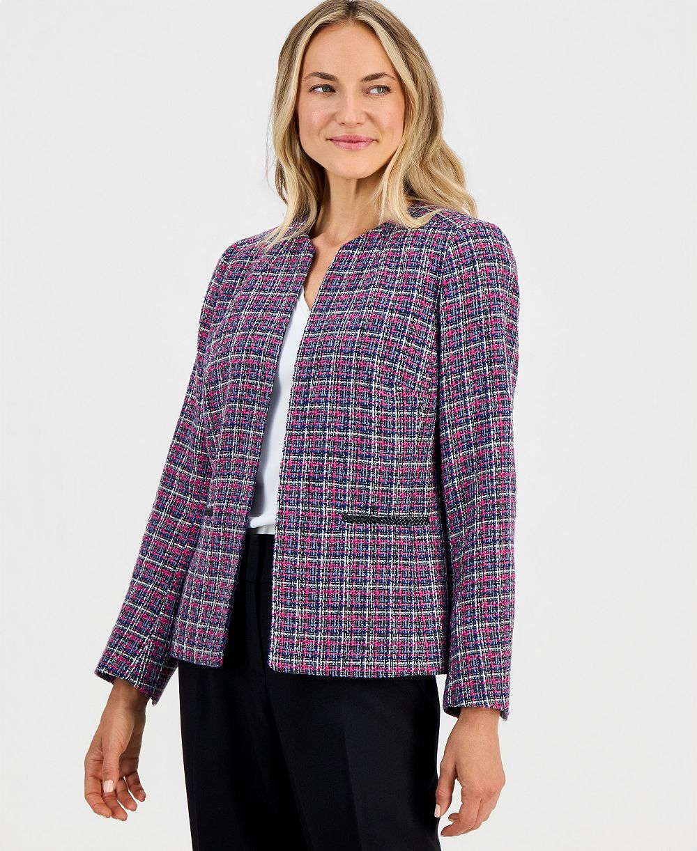 Kasper Women's Tweed Open-Front Long-Sleeve Jacket