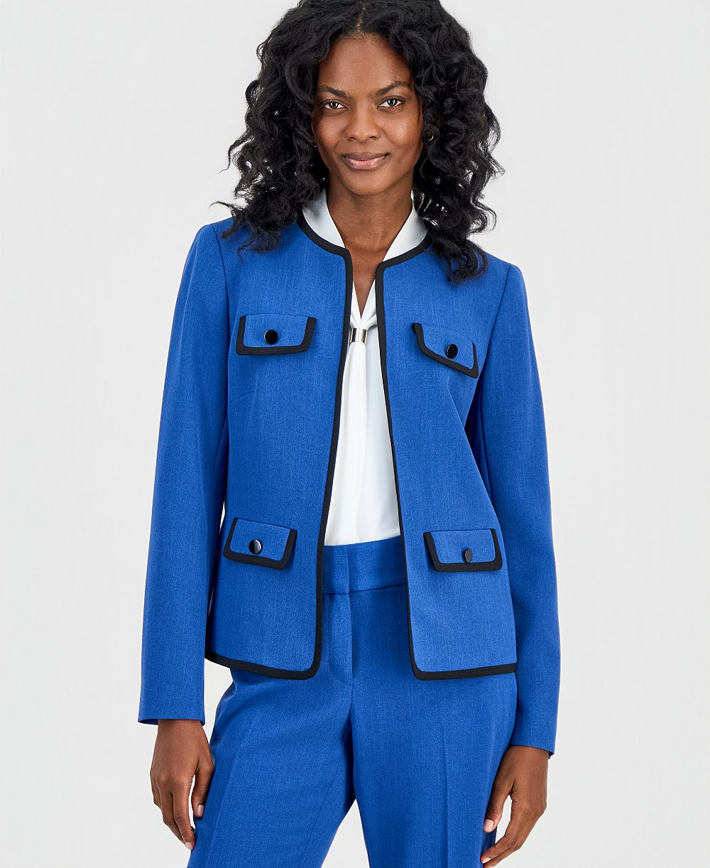 Kasper Women's Collarless Contrast-Piping Jacket