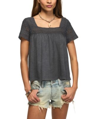 Lucky Brand Women's Square Neck Lace Trim Swing Top