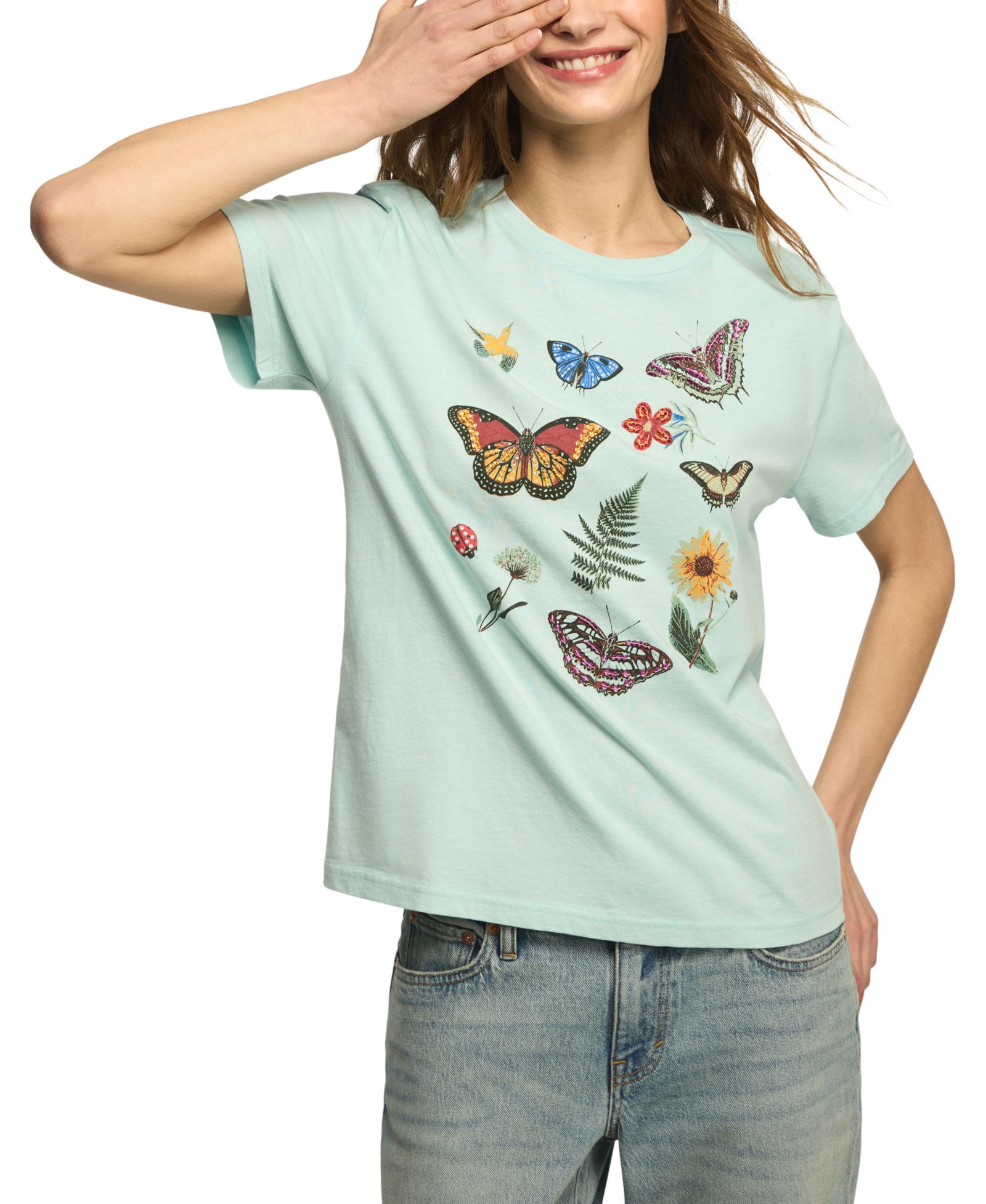 Женская футболка Lucky Brand Embellished Butterfly Print Boyfriend