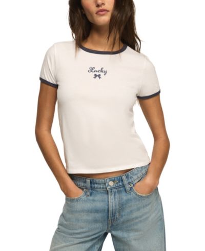 Lucky Brand Women's Bow Detailed Cropped Ringer T-Shirt