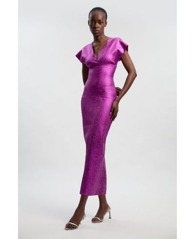 Karen Millen Women's Metallic Angel Sleeve Knit Midi Dress