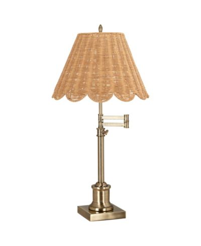 360 Lighting Westbury 35 1/2" Tall Large Cottage End Table Lamp Adjustable Height Rattan Swing Arm Brass Finish Living Room