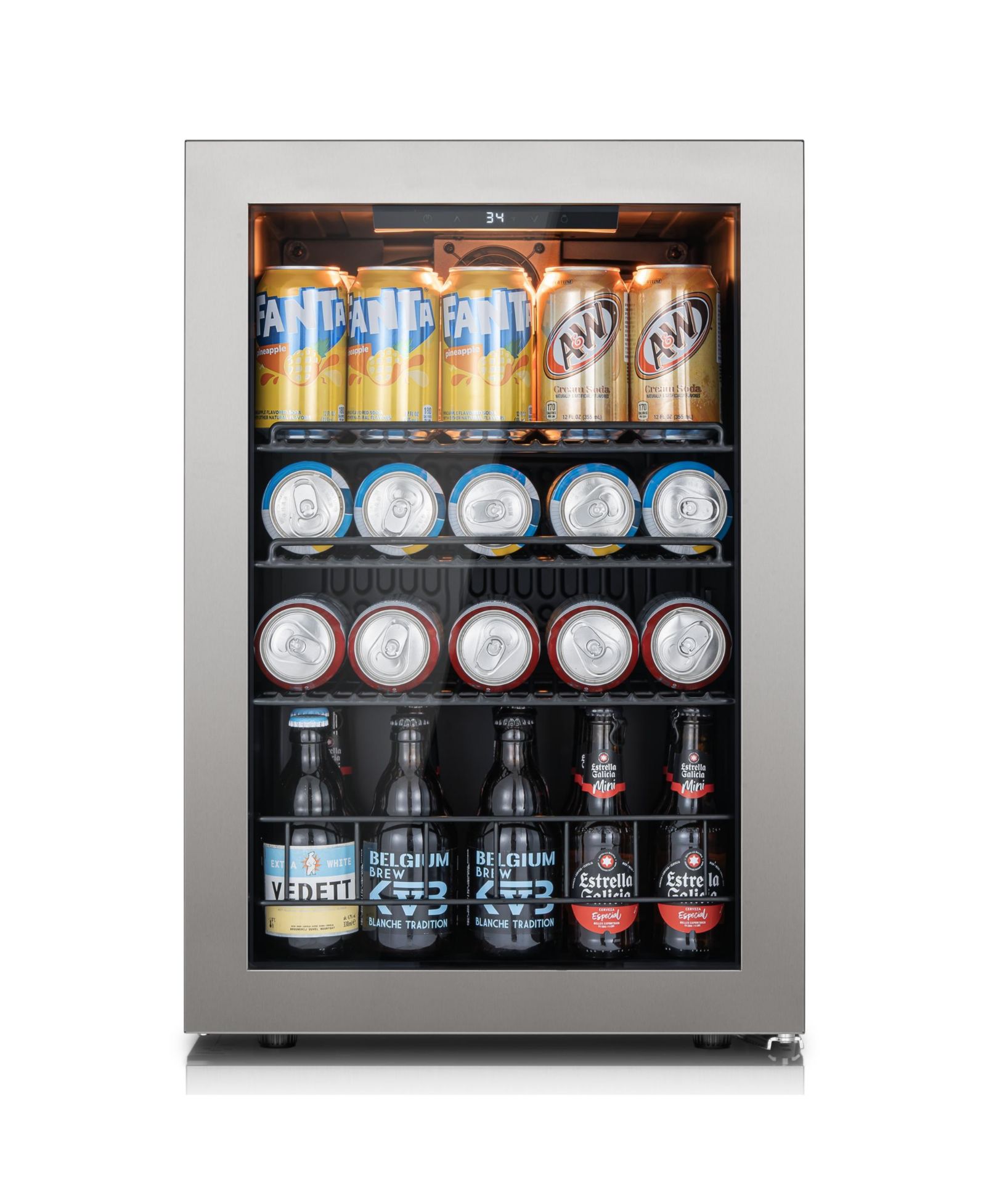 Ca'Lefort Beverage Refrigerator Cooler, 85 Can Mini Freestanding Beverage Fridge 3color LED with Glass Door for Home/Bar