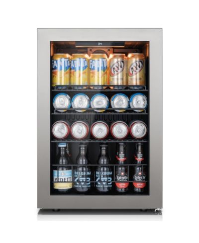 Ca'Lefort Beverage Refrigerator Cooler, 85 Can Mini Freestanding Beverage Fridge 3color LED with Glass Door for Home/Bar