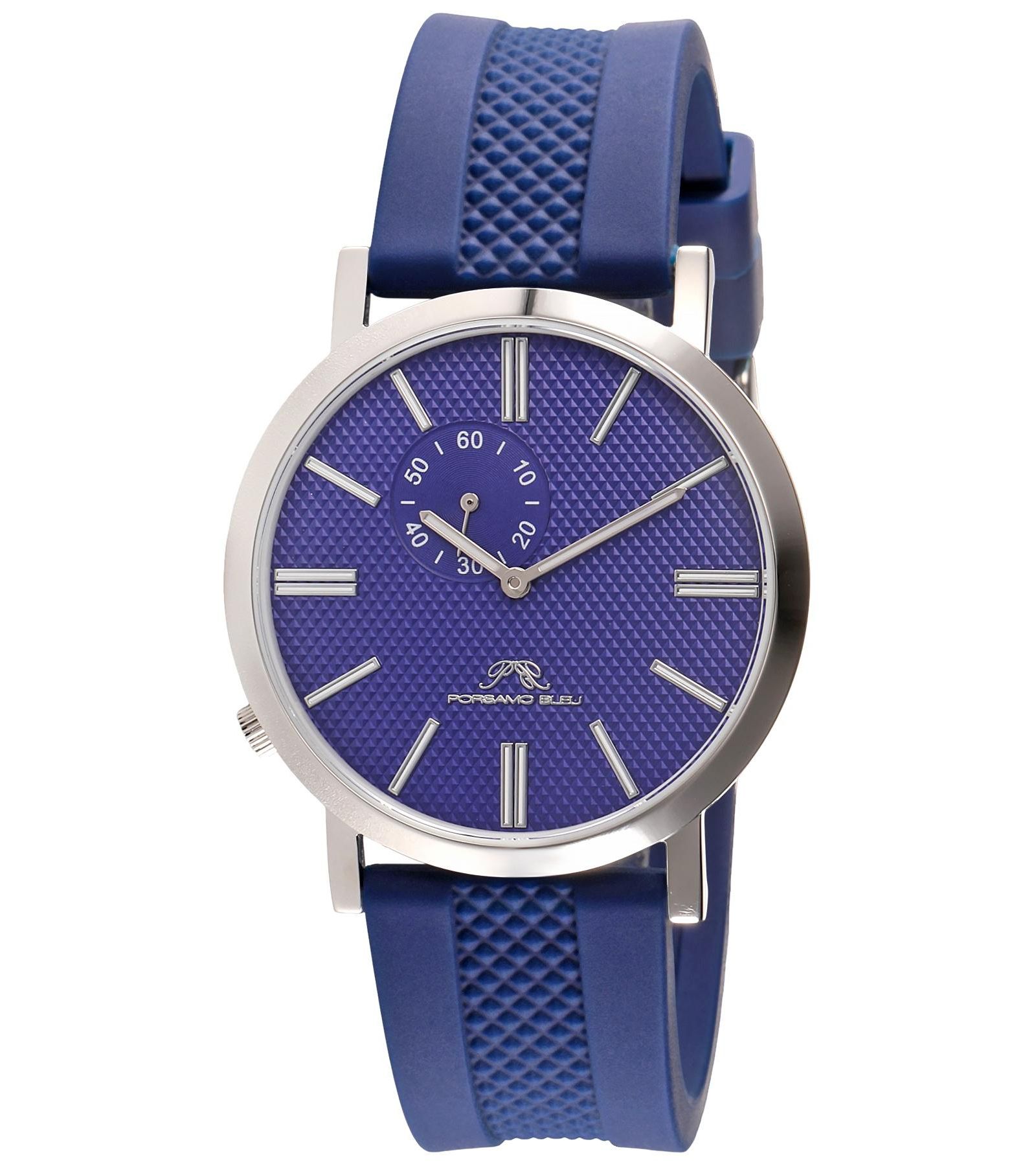 Porsamo Bleu Men's Bennett Round Blue Silicone Strap Watch 40 mm