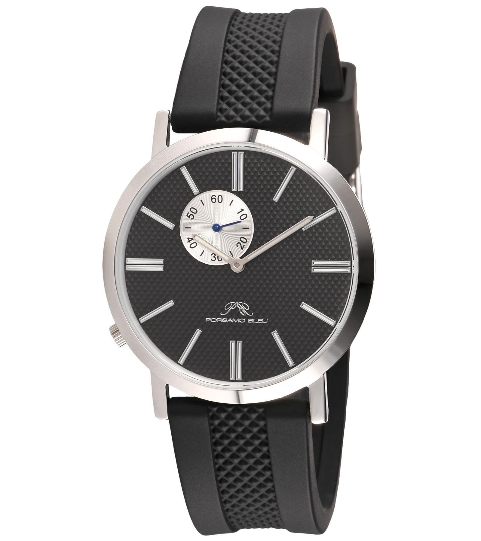 Porsamo Bleu Men's Bennett Round Black Silicone Strap Watch 40 mm
