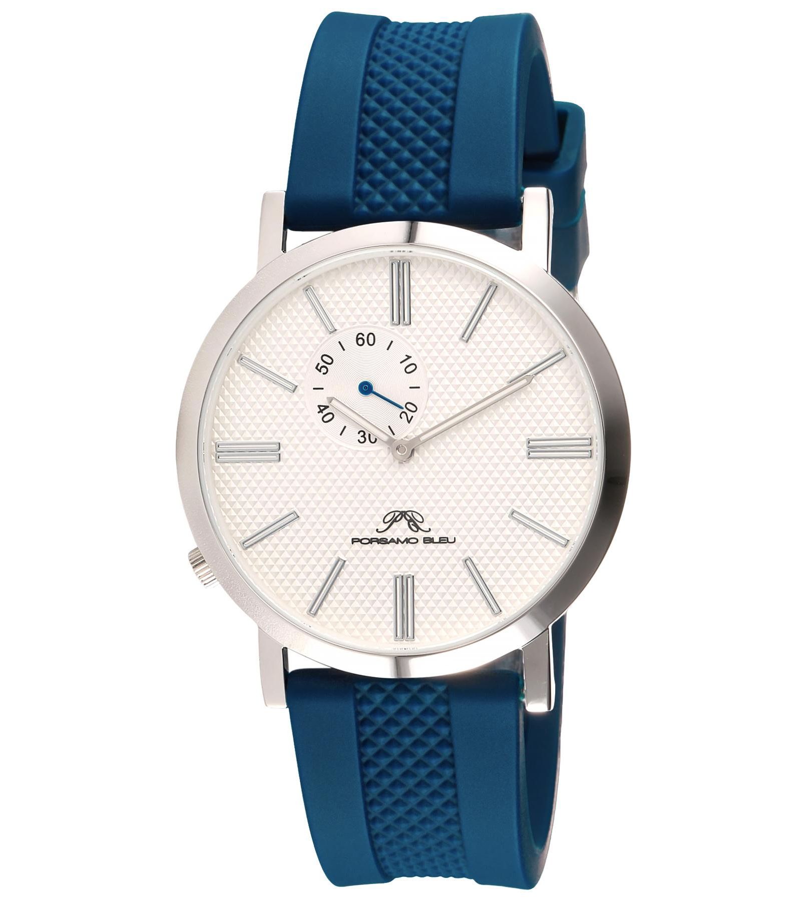 Porsamo Bleu Men's Bennett Round Blue Silicone Strap Watch 40 mm